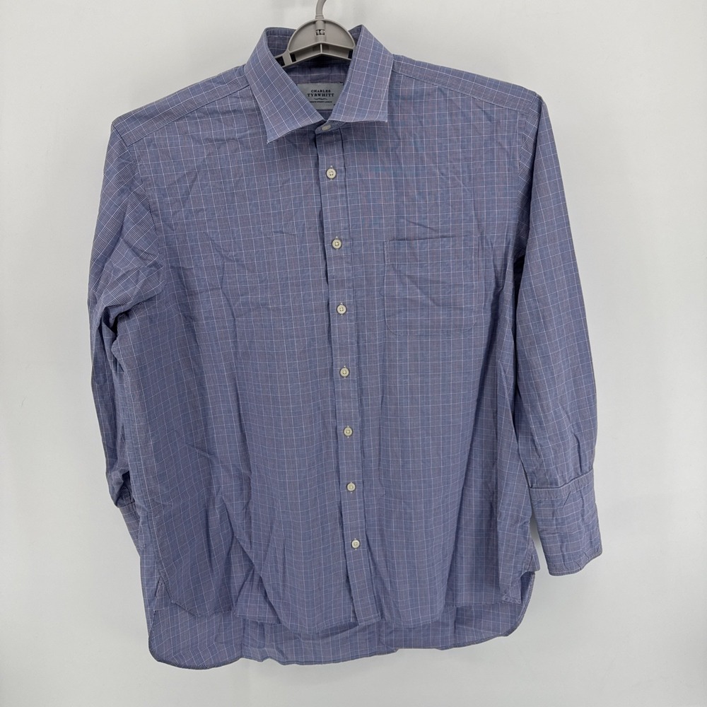 Charles‎ Tyrwhitt Blue Red White Plaid French Cuff Cotton Dress Shirt 17 1/2- 44
